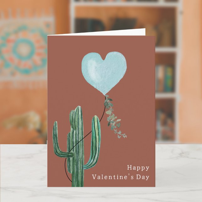 Cactus Desert Pun Terracotta Blue Valentine's Day Karte (Von Creator hochgeladen)