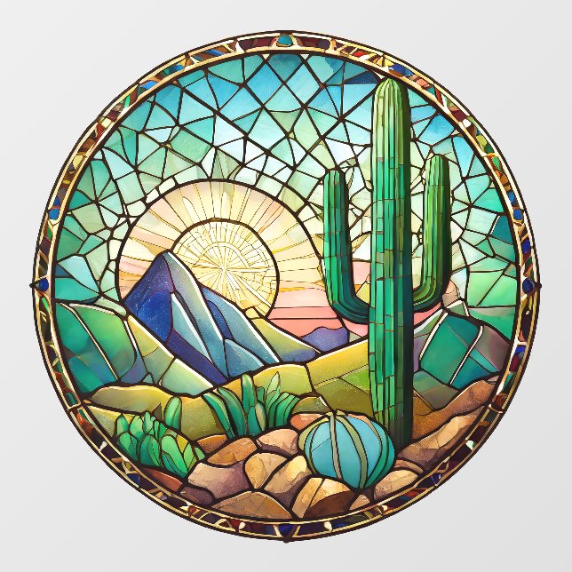 Cactus Desert Sunrise Stainglas Fensteraufkleber (Blatt)