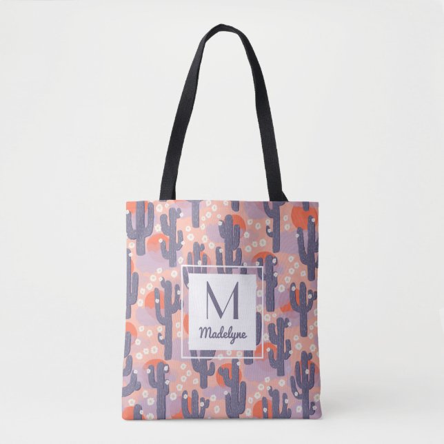 Cactus Desert Sunset Botanical Floral Personalisie Tasche (Vorderseite)