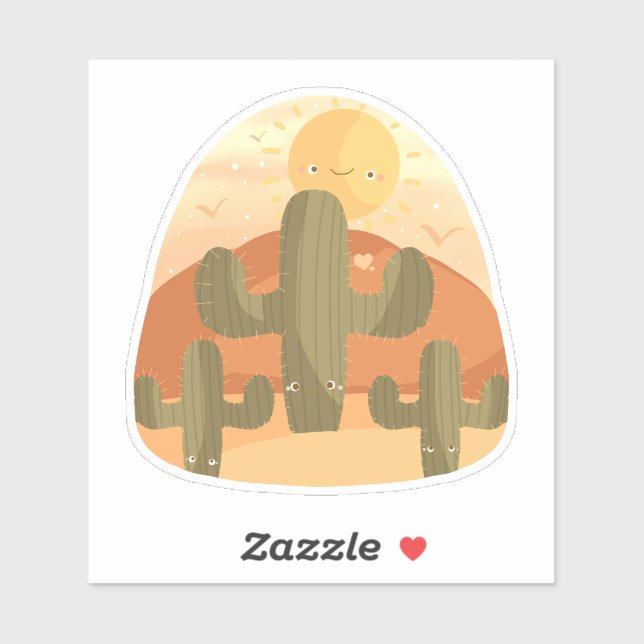 Cactus Desert With Sun Aufkleber (Blatt)