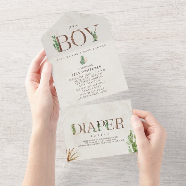 Cactus Diaper Raffle Boy Baby Shower All In One Einladung (Abreißen)