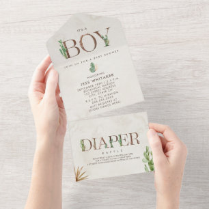 Cactus Diaper Raffle Boy Baby Shower All In One Einladung