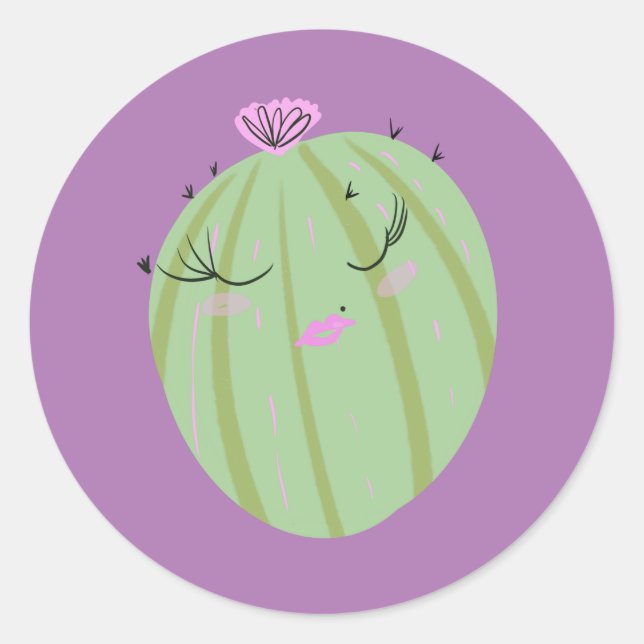 Cactus Doodle Cartoon Funny Lila Runder Aufkleber (Vorderseite)
