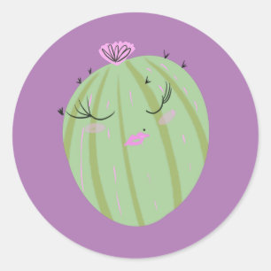 Cactus Doodle Cartoon Funny Lila Runder Aufkleber