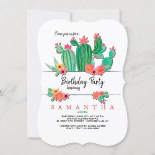 Cactus en fleurs Invitation de fête d'anniversaire