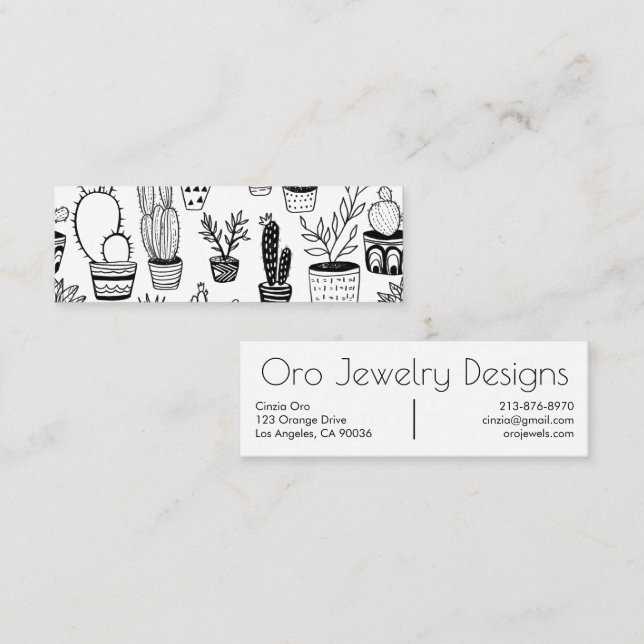 Cactus et succulents Boho Line Art Pattern Mini Visitenkarte (Vorne/Hinten)