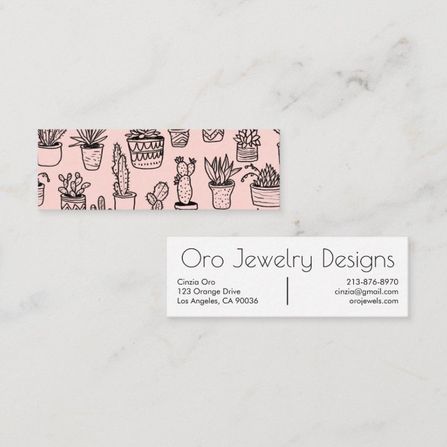 Cactus et succulents Boho Line Art Pattern Mini Visitenkarte (Vorne/Hinten)