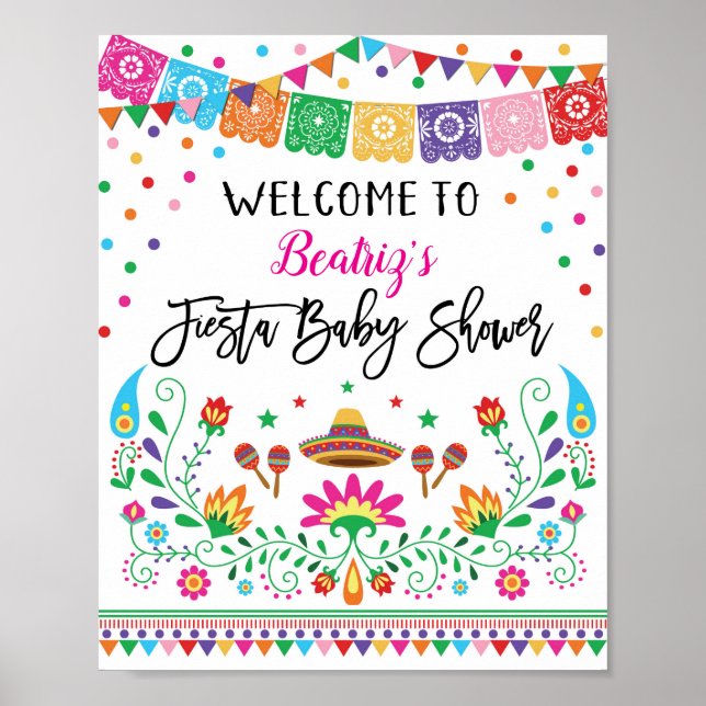 Cactus Fiesta Baby Dusche Begrüßung Poster Dekorat (Vorne)