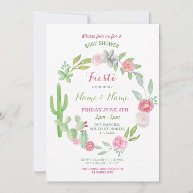 Cactus Fiesta Baby shower fille garçon Invitation  (Devant)