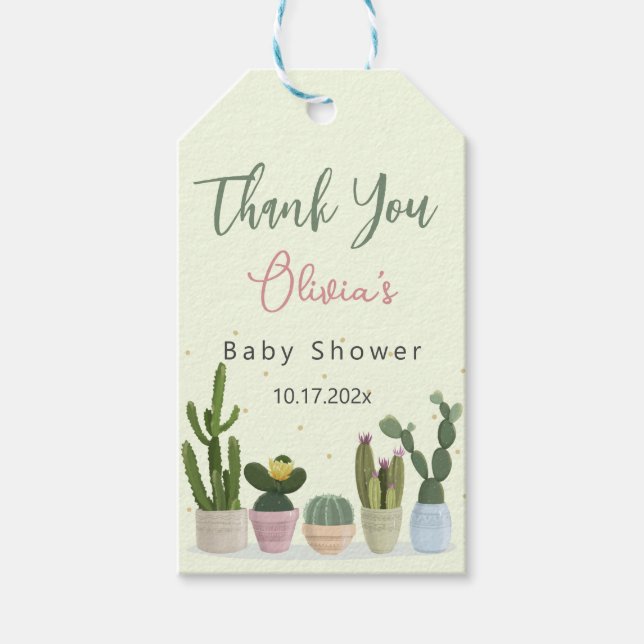 Cactus Fiesta Baby Shower Tags Geschenkanhänger (Vorderseite)