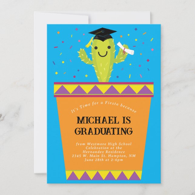 Cactus Fiesta Graduation Party Invitation (Devant)