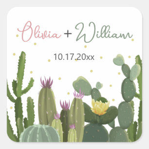 Cactus Fiesta Wedding Quadratischer Aufkleber