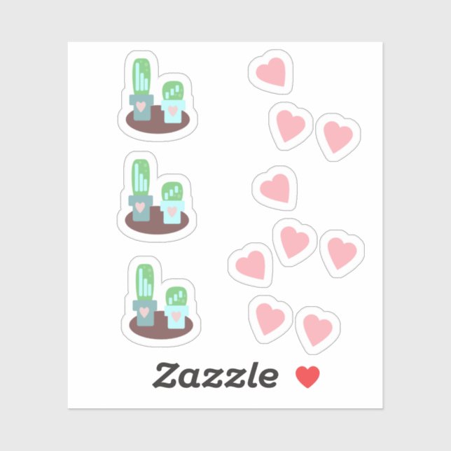 Cactus Floating Hearts Pink Aufkleber (Blatt)