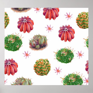 Cactus floral: Aquarellfarben Poster