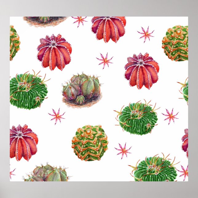 Cactus floral: Aquarellfarben Poster (Vorne)