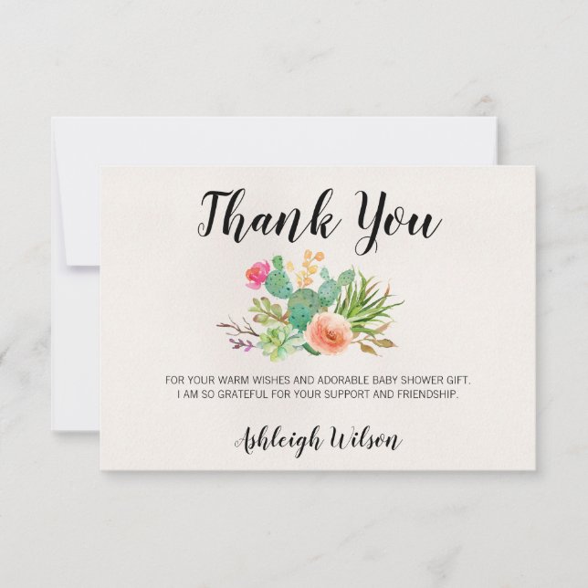 Cactus Floral Baby Shower Danke Karte (Vorderseite)