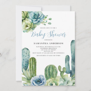 Cactus Floral Babyparty Einladung