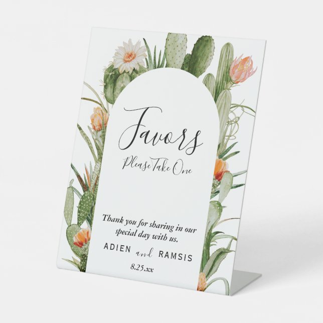 Cactus Floral Desert Gastgeschenke Hochzeiten sign Sockelschild (Vorderseite)