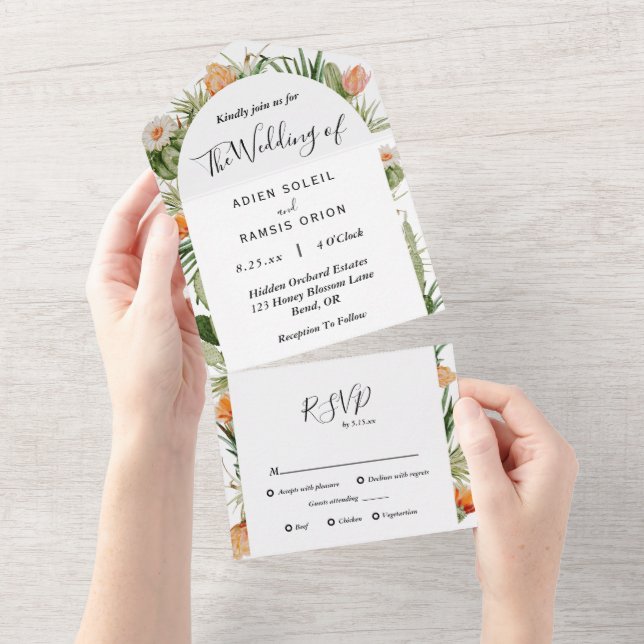 Cactus Floral Desert Wedding All In One Einladung (Abreißen)