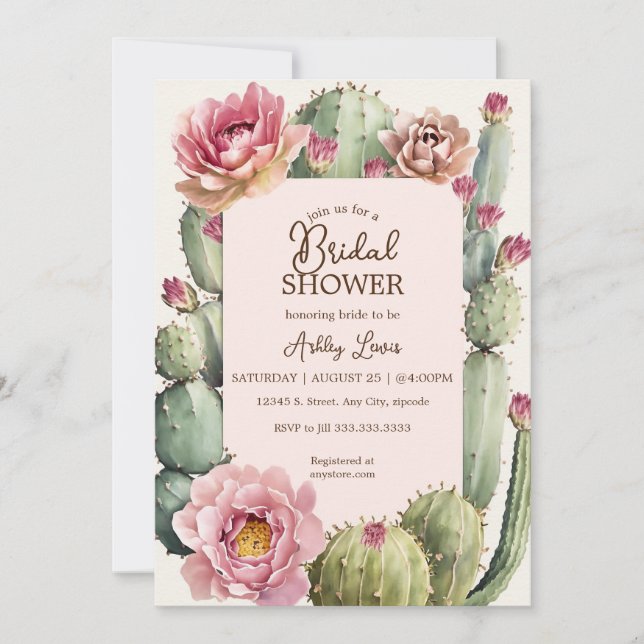 Cactus floral Fiesta bridal boho Einladung (Vorderseite)