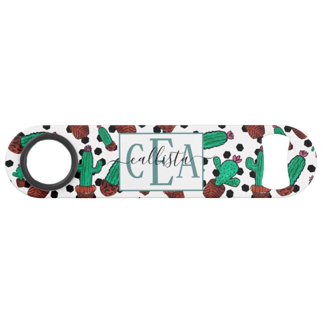 Cactus Floral Hexagon Motif Aquarelle Monogramme (Devant (Horizontal))