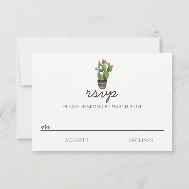 Cactus floral rose - Carte RSVP (Devant)