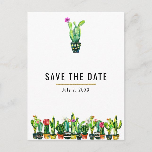 Cactus floral Rustic Southwestern Save the Date Ankündigungspostkarte (Vorderseite)