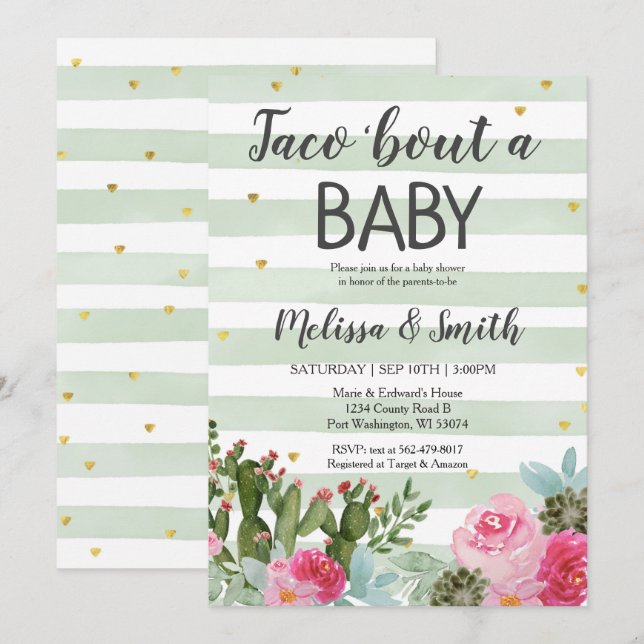 Cactus floral Taco Bout Baby Dusche Einladung (Vorne/Hinten)