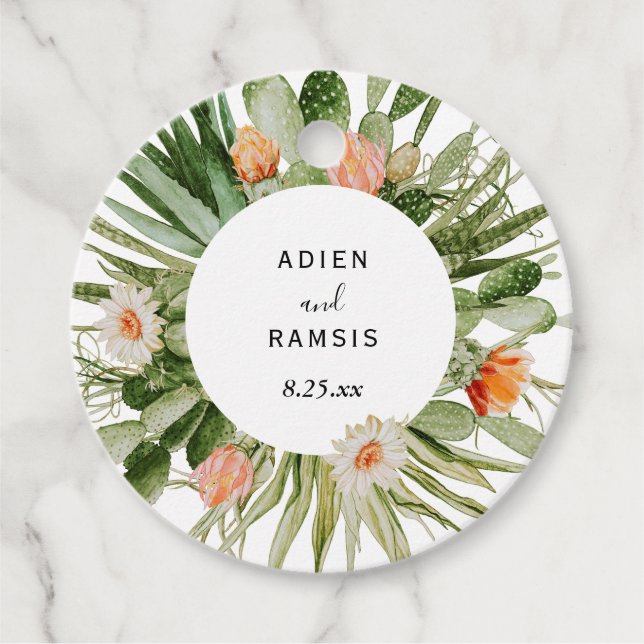 Cactus Floral Wüste Wedding Round Geschenkanhänger (Vorderseite)