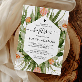 Cactus Flowers Frame Baptism Invitation Einladung