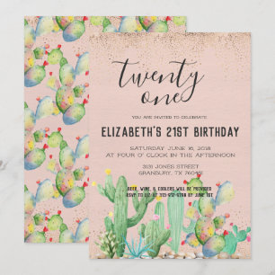 Cactus Garden Themed 21. Geburtstag Party Einladung