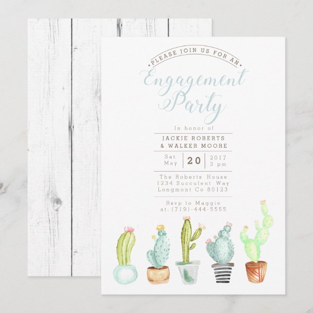 Cactus Garden | Watercolor Engagement Party Einlad Einladung (Vorne/Hinten)