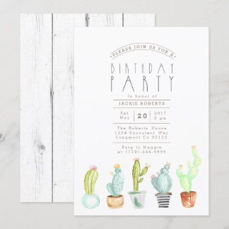 Cactus Garden | Watercolor Geburtstagsparty Einlad Einladung