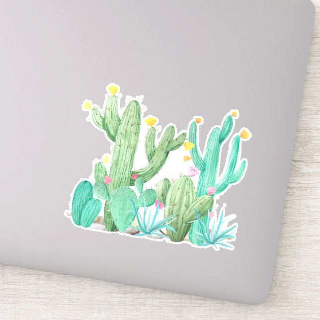 Cactus Garden Watercolor Südwestwüste Aufkleber (Detail)