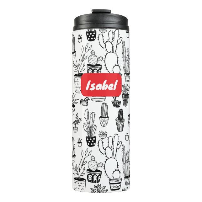 Cactus gepotted Pflanze Niedliches Muster CUSTOM G Thermosbecher (Vorderseite)
