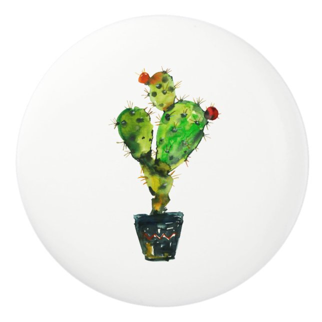 Cactus Green Desert Pflanze Boho Rustic Südwest Keramikknauf (Vorderseite)