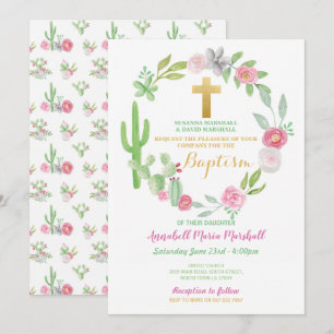 Cactus Green Taufe Christening Cacti Pink Einladung