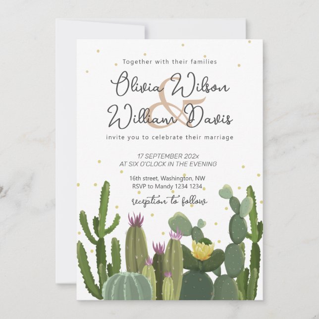 Cactus Greenery Wedding Einladung (Vorderseite)