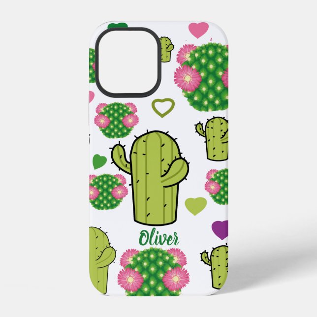 Cactus & haerts Pattern | Individuelle Name oder M iPhone 12 Hülle (Rückseite)