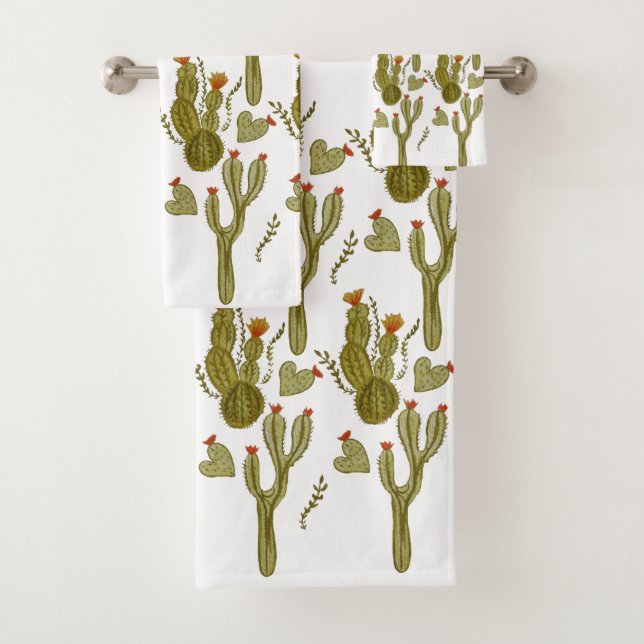 Cactus Hand Painted Watercolor Greenerity Pattern Badhandtuch Set (Insitu)