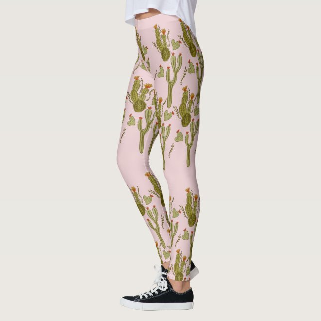 Cactus Hand Painted Watercolor Pink Pattern Leggings (Links)