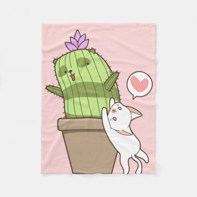 Cactus Heart Cat Fleecedecke (Vorderseite)