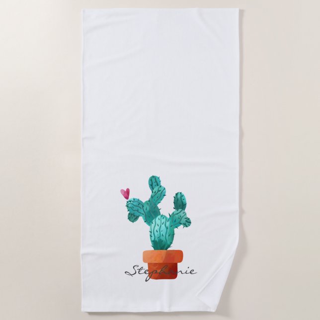 Cactus Heart NAME Southwest Wüste Liebe Spaß Strandtuch (Vorderseite)