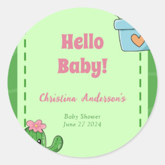 Cactus Hello Baby Duwer Green Pink Grass Runder Aufkleber