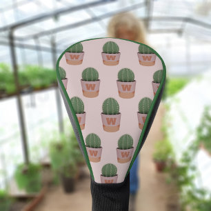 Cactus Houseplant Muster Moderne Monogramm Pink Golf Headcover