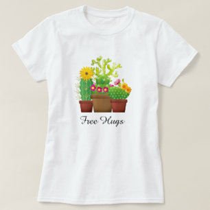 Cactus Jardin 'Free Hugs' T-Shirt Blanc pour Femme