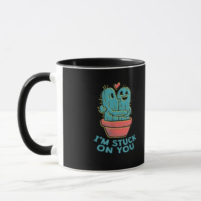 Cactus Joke Im Stuck On You Retro Succulent Couple Tasse (Links)