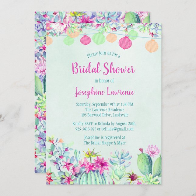 Cactus Lantern Fiesta Invitations de douche nuptia (Devant / Derrière)