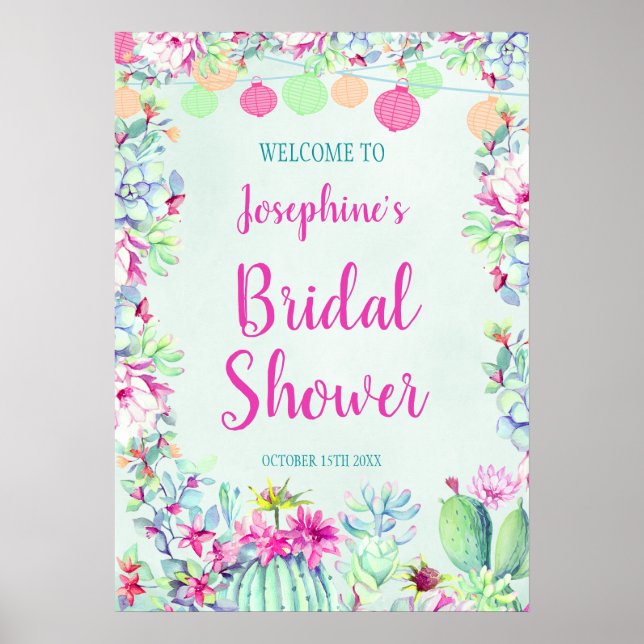 Cactus Lantern Fiesta Succulents Brautparty Poster (Vorne)