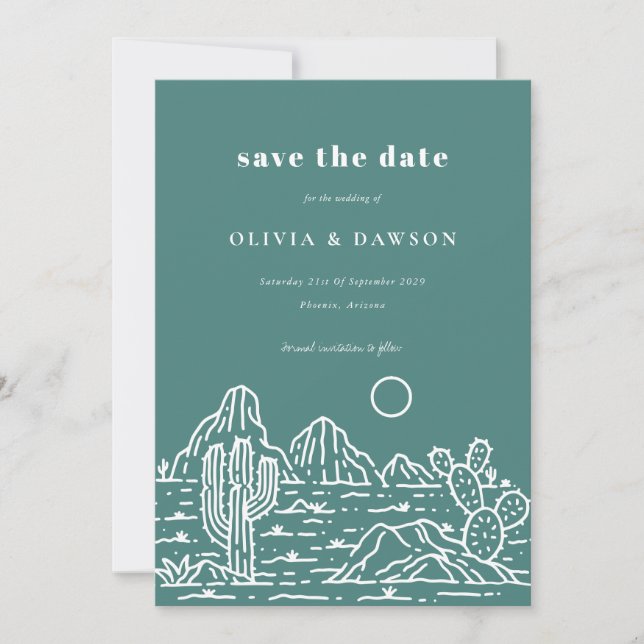 Cactus Line Art Desert Foto Save the Date Einladung (Vorderseite)